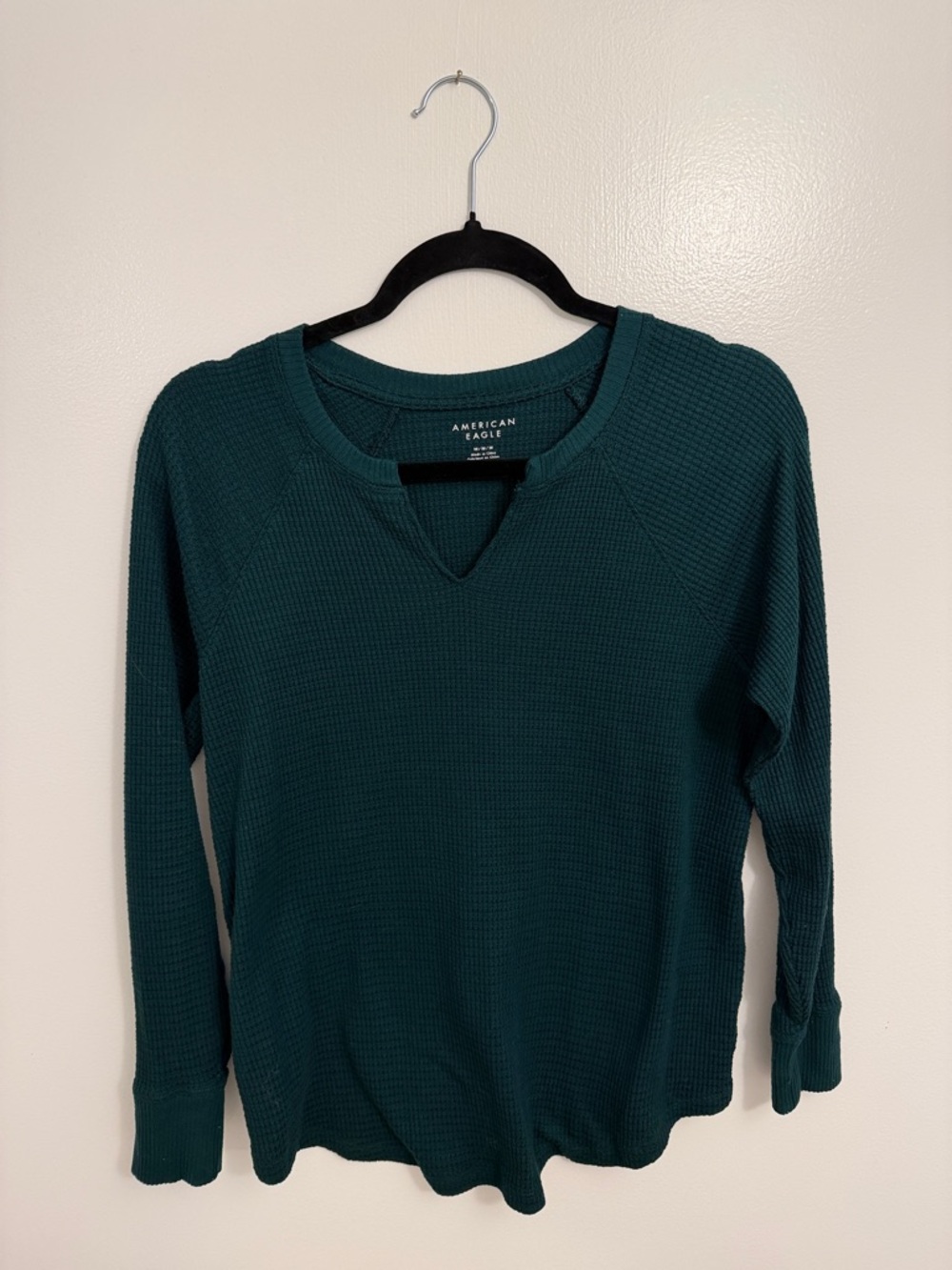 American Eagle Forest Green Waffle Knit Pullover